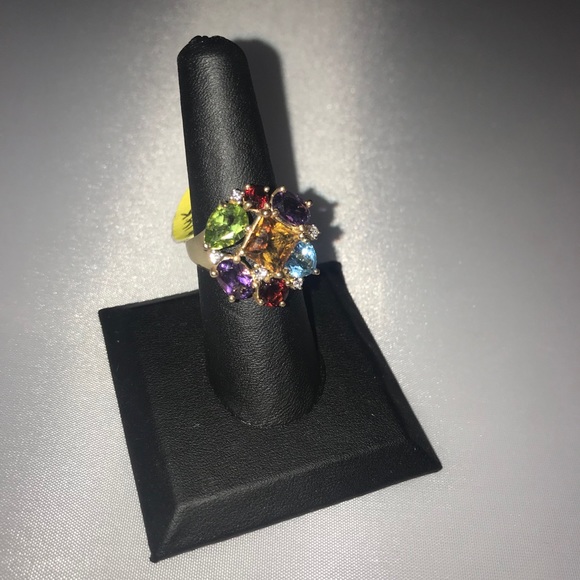 14k Gold Precious Gems Cluster Ring-Pictured left - Picture 4 of 5